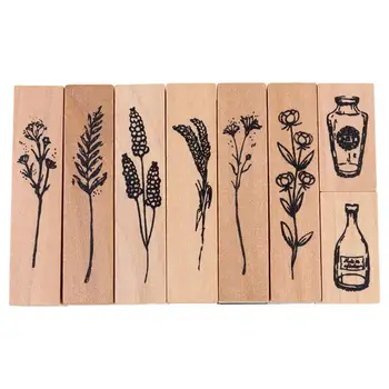 Retro din Lemn, Stampile Set de Plante și Flori Albume de Timbru Instrumente Decorative pentru DIY Meșteșug Jurnal
