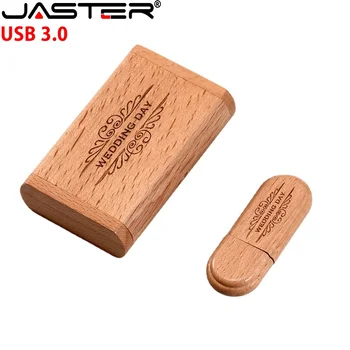 JASTER USB 3.0 de Mare Viteză USB LOGO-ul Clientului de Lemn U Disc de Arțar + Cutie U Disk 4GB 8GB 16GB 32GB Memory Stick Cadou de Nunta