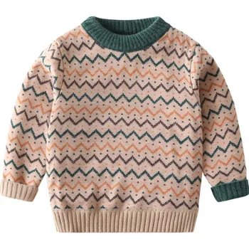 Nouă Primăvară Fata de Iarna Pulover Tricotate pentru Copii pentru Copii Pulover Dungi Cald Maneca Lunga Îngroșa Piele Maro Caise 2021