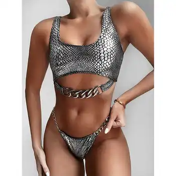 2021 Argint snake bikini push-up Sexy costume de baie femei costume de baie Neon de sex feminin lanț Nou costum de amatori de scăldat