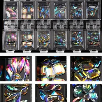 12 Box 3D AB Pietre de Diamant de Unghii Sclipici Stras de Cristal de Sticlă Nail Art Decor