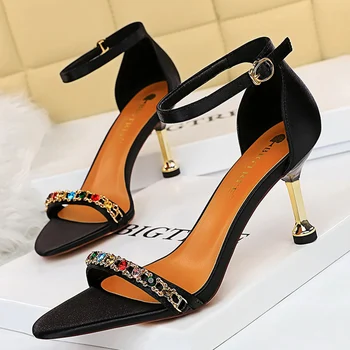 2021 Moda Femei Elegante 7.5 cm Subțire Sandale cu Toc Doamnelor Designer de Sclipici Cristal Tocuri Sandale Mireasa Pantofi Sandale Pompa