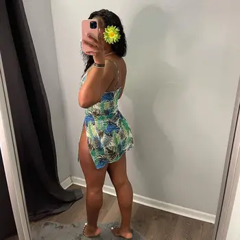ZOOEFFBB Sexy V-Neck Estetice Print Curea Rochie de Vacanță Utilaje pentru 2021 pentru Femei de Moda de Îmbrăcăminte de Vară Casual Rochie Mini Split