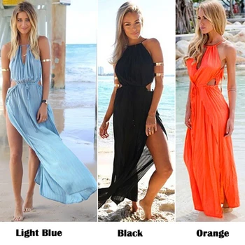 Femei De Moda De Vară V-Gât Rochie De Plaja Casual Lung Fără Mâneci Halter Maxi Sundress