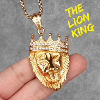 Aur Regele Leu Animal Mens Lungă Coliere Pandantive Lanț HipHop pentru Băiatul de sex Masculin Bijuterii din Oțel Inoxidabil de Creativitate Cadou en-Gros