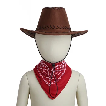 Cowboy Palarie Cow Boy Accesorii Costum Cowboy Vest Simțit Cordon Pălărie cu Bandana pentru Copii Baieti Petrecere de Halloween Pălărie