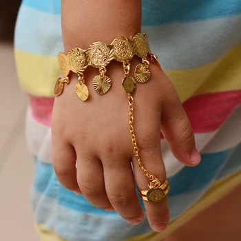 WANDO de culoare de Aur de Monede Brățări Pentru copii Fată Brățară Islam, Musulman Arab Bani de Aur Orientul Mijlociu, Africa de Bijuterii Cadou