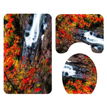 Baie de pădure Cortina de Acoperire de Toaletă Mat Non-Alunecare Covor rezistent la apa Perdele de Dus cu 12 Carlige 3D a Peisajului Natural, Seturi de Baie