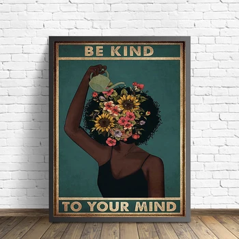 Negru Fata De Arta De Perete Panza Pictura Postere Mentală Fi Cam La Mintea Ta Pozitivă Imprimă Femeie Din Africa De Epocă, Decor Acasă