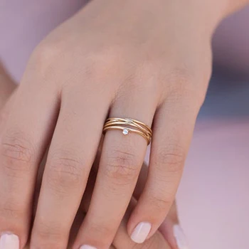 Placat cu Aur 24k Argint geometrie coreean Dublu Bijuterii Fine stratificat Inel Pentru Femei Logodnă, Petrecere de Aniversare Cadou Inel de Nunta