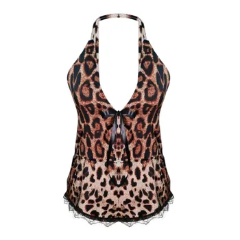 2020 Nou set de pijama Femei Plus Dimensiune Lenjerie Sexy Arc Dantelă Asieta Leopard Romper Body Lenjerie de corp #3