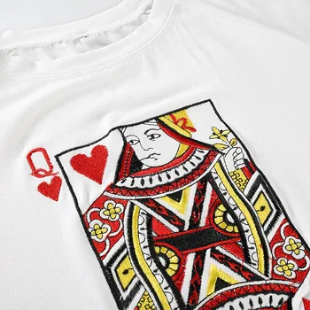 Mai nou Moda de Vara Sexy Femei tricou Maneca Scurta de Poker Broderie tricou Bumbac Cool tricou Topuri Teuri XZ018