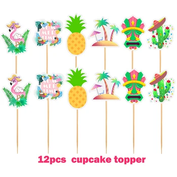 Hawaii Decoratiuni Ziua De Nastere Ananas Flamingo Tort Fân Frunze De Palmier Cupcake Toppers Vara Fructe Tropicale Luau Consumabile Partid