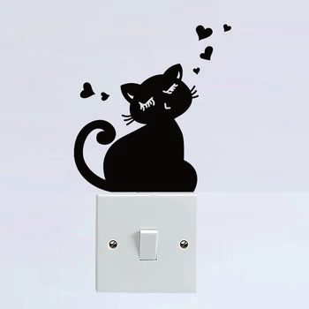 DIY Creative pisica Neagra dragoste Desene animate Detasabil Comutator de autocolante de Perete din PVC Autocolant Vinil Decal Decor Acasă Decal Socket inserați codul#659