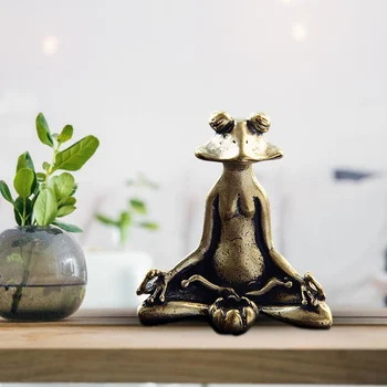 Retro Alamă Medita Budismul Zen Broasca Statuie Mic Ornament De Cupru Animal Sculptura Arzător De Tămâie Acasă Decorare Birou Ceai De Companie