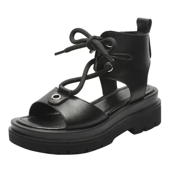 Sandale Femei 2021 Vara Noi cu talpi Groase Cruce Curele din Piele Stil Roman All-meci Pantofi de Plaja YY-81