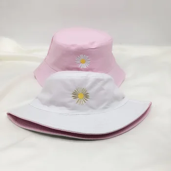Vara Brodat Bucket Hat Pentru Femei Fete Pliabil Parasolar Capace De Bumbac Mari Margine Largă Plajă, Pălării Panama 2021 Noi