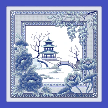 Iubire veșnică Albastru de Porțelan Vedere Chineză cruciulițe Kituri de Bumbac Ecologic Ștampilată de BRICOLAJ Decoratiuni de Craciun Pentru Casa