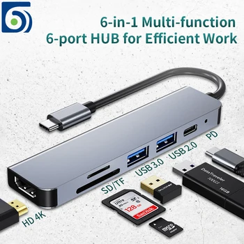 Byscoon C Hub Usb 6 In 1 4K HDMI-Adaptor Compatibil Usb de Tip C Hub TF SD Reader PD 3.0 pentru Laptop-uri MacBook Pro/Air/Huawei Mate