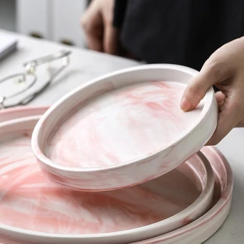 Acrilice Ceramica Gri Roz Personalizate De Marmură Modele De Porțelan Noptiera Serviciu De Stocare Tava Suport Bijuterii Placa