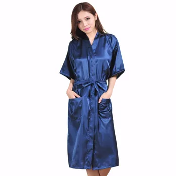 Plus Dimensiune XXXL Bleumarin Raionul Halat de baie pentru Femei Kimono Lung Halat de Lenjerie Sexy Clasic camasa de noapte, Pijamale cu Centura NB021