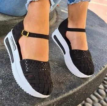 Sandalias de verano planas con negre și para mujer, zapatos de plataforma informales con aumento de costura, la moda, 2021