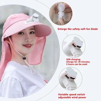 Noul USB de Încărcare de Umbrire Cool Fan Pălărie de Femei de protecție Solară Capac de Culoare Pură Respirabil Masca Capac Alpinism Soare Mantie Capac