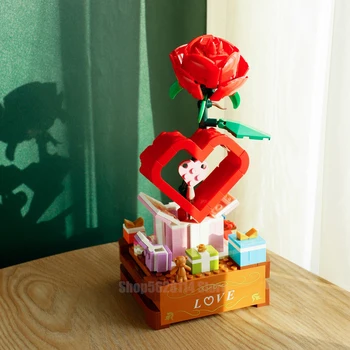 Creatorul A Crescut Buchet De Flori Cu Cutie De Muzică Romantică Blocuri Caramizi Jucării Pentru Mama De Ziua Îndrăgostiților Prietena Cadou