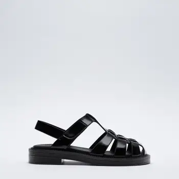 Meotina Femei Sandale 2021 Gladiator Pantofi Rotund-Deget De La Picior Plat Sandale T-Strap Design De Brand Doamnelor Încălțăminte Negru 40