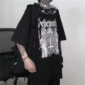 Stil gotic Cruce Imprimat cu Maneci Scurte T-shirt Pentru Bărbați și Femei Harajuku Tricou Zână Grunge Tricou de Vara Tee Goth Haine