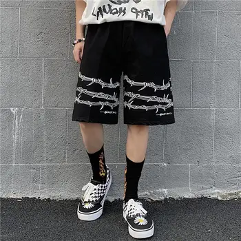 Harajuku Streetwear Lanț De Fier Model Jogger Shorts Pentru Bărbați Și Femei Hip Hop Skateboard Pantaloni Scurți De Vară 2021 Talie Elastic Pantaloni Scurți