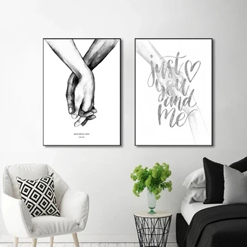 Alb și negru se țin de Mâini Imprimare Pictura Citate Dragoste Dulce Panza Poster de Arta de Perete Decor Acasă Nordic Imagine pentru Camera de zi