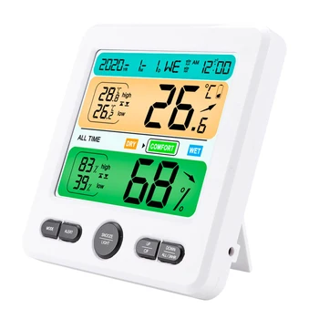 Electronice Digitale de Temperatură și Umiditate Metru LCD de Înaltă definiție Ecran Termometru Higrometru Interior, în aer liber, Ceas Deșteptător