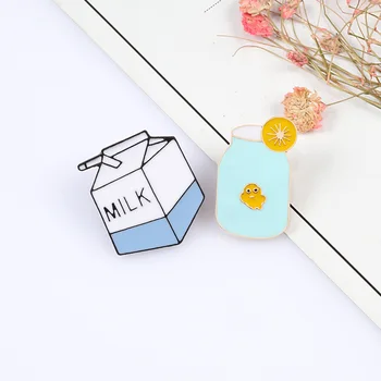 Kawaii Drăguț Cutie De Lapte Broșe Desene Animate Lamaie Cupa Email Pin Haine Rucsac Insigne, Embleme Metalice Bijuterii Cadou Copii Prieteni