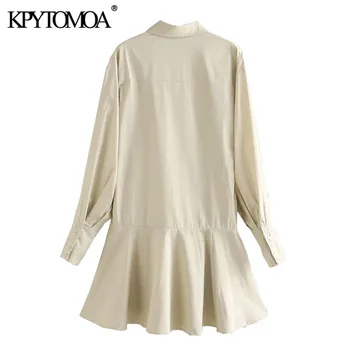 KPYTOMOA Femei 2021 Moda Chic Cu Butoane Ciufulit Mini Tricou Vintage Maneca Lunga Plisata Femei Rochii Vestidos Mujer