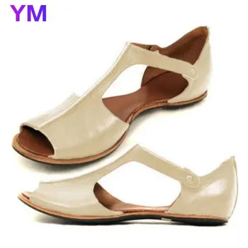 2020 Femeie Sandale de Vară Stil de Moda Plat Pantofi Peep Toe Catarama Curelei Solid de Culoare din Piele PU Sandale Casual Pantofi de Plaja 35-43