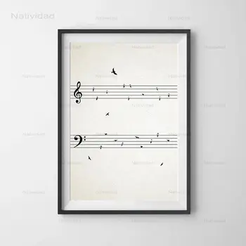 Muzica foaie cu Păsări de Epocă Postere Muzică Arta de Perete Poze Fara rama Panza Pictura Pian Cameră Decor Acasă Printuri