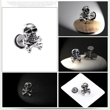 1 buc Pentru Bărbați Bijuterii Cercei Știfturi Retro Stil Gotic Craniu Pirat Craniu Motocicleta Oțel Titan Cercei Body Piercing