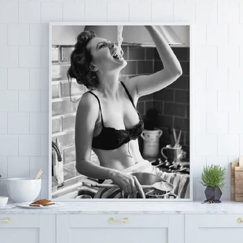Panza Pictura Spaghete Femeie Poster Paste Moment Carbohidrati Dragoste Fata De Arta De Perete Fite Bucătărie Decor Acasă