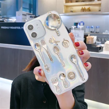 3D Stereoscopic tacamuri din Metal caz clar de Telefon Pentru iPhone 12 mini 11 Pro MAX X XS XR 7 8 plus SE 2020 Epoxidice Capac protecție