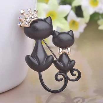 Buna Pisici Negre Broșe Coroana De Cristal Regina Corsaje Pin Femei Pălării Eșarfă Costum Brosa Animal Bijuterii Pin Rever Halloween