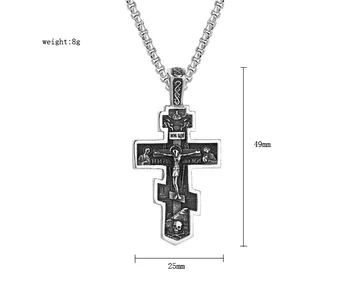 Culoare argintie Isus Cruce Bărbați 316L din Oțel Inoxidabil Crucifix Ortodox Estic Pandantiv Colier Bijuterii