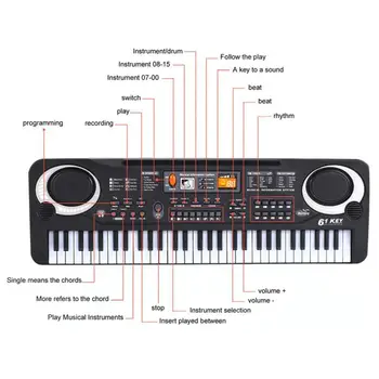 USB/SUA/UE Plug 61-Cheie Electric Pian Digital cu Microfon de Muzică Electronică Tastatura Copii Cheie de Bord Instrumente de Pian de Jucarie pentru Copii