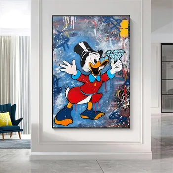 Disney Donald Duck si Bani de Arta Graffiti Panza Pictura Arta de Stradă și Postere de Imprimare Arta de Perete Poza pentru Living Decorul Camerei