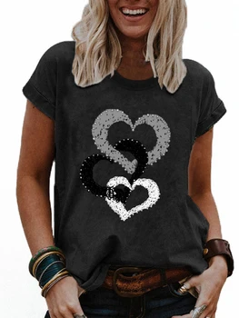Femei Casual Gât Rotund Plus Dimensiune T-Shirt Pierde Inima Imprimate Bluza Echipajul Gât Tipărite Cămașă cu mânecă Scurtă Topuri