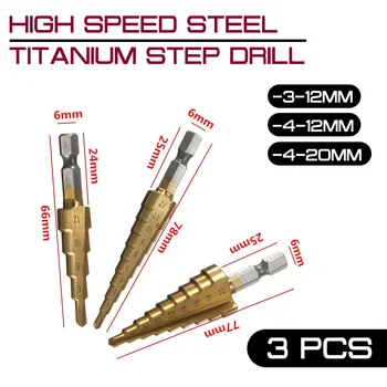 3PCS de Mare Viteză din Oțel de Titan Pas burghie HSS 3-12mm 4-12mm 4-20mm Metal și Lemn de Foraj Unelte electrice