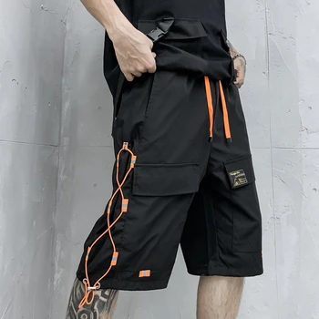 2021 Vară Jumătate pantaloni barbati cargo short culoarea Negru High street stil coreean