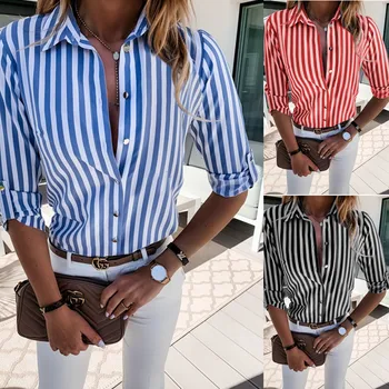 Dungi De Imprimare Femei Bluze Casual Toamna Rândul Său, În Jos Guler Maneci Lungi, Nasturi Metalici Office Camasi Bluze Plus Dimensiune Topuri Blusas