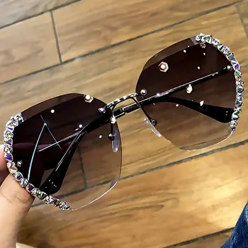 De lux Cristal Stras fără ramă de ochelari de Soare Femei 2021 Noi Supradimensionat Clar Ochelari de Soare Moda ochelari de Soare Protectie UV