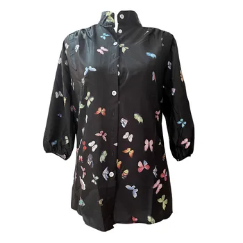 Moda Fluture De Imprimare Bluza Tricou Vrac Butoane Topuri Tricou Casual De Vara Doamnelor Femei Pe Jumătate Maneca Blusas Pulover Topuri